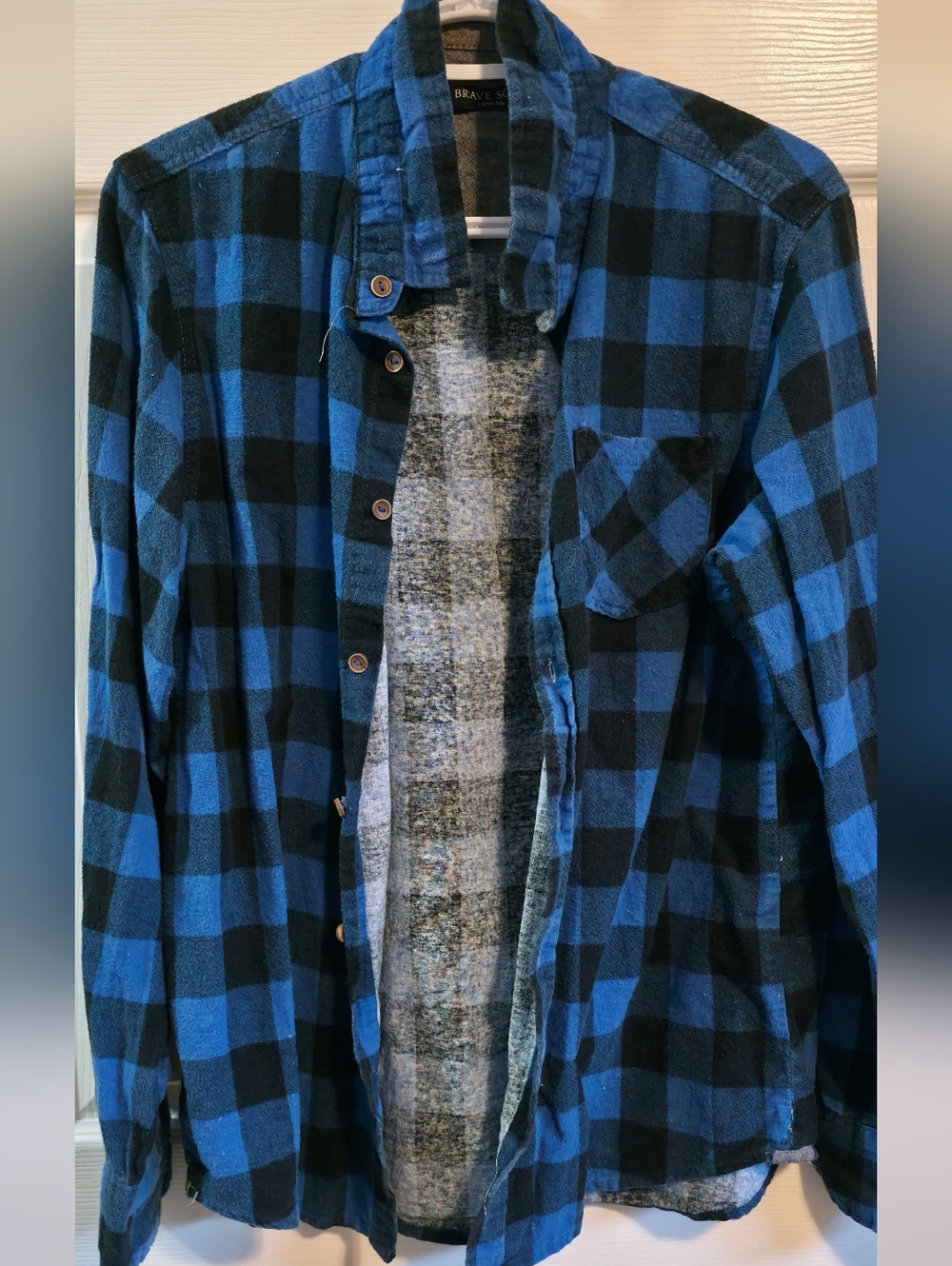 Brave Soul Blue and Black Buffalo Plaid Flannel Button-Up Shirt